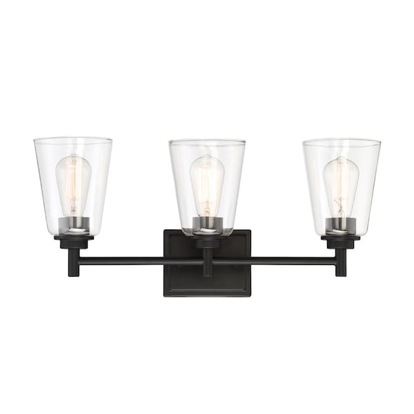 Designers Fountain Westin 22.5in 3-Light Matte Black Modern Industrial Indoor Vanity Light with Clear Glass Shades 95703-MB - main